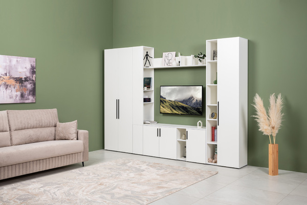 Гостиная Эйр композиция 1 белый PE шагрень, собирается на любую сторону