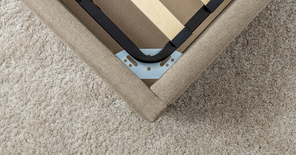 Кровать Миа 160 рогожка бежево-коричневый, кант желтовато-коричневый с ортопедическим основанием и подъемным механизмом