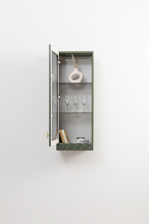 Гостиная Марион композиция 2 дымчатый зеленый K521, олива шагрень AG 1050 ПВХ, белый PE шагрень (собирается на любую сторону)