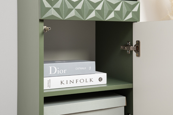 Шкаф-пенал Марион 16.333.01 дымчатый зеленый K521, олива шагрень AG 1050 ПВХ (собирается на любую сторону)