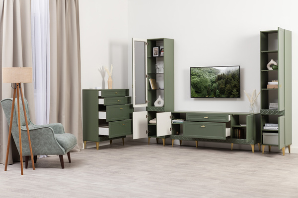 Шкаф-пенал Марион 16.333.01 дымчатый зеленый K521, олива шагрень AG 1050 ПВХ (собирается на любую сторону)