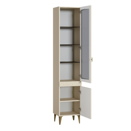 Гостиная Марион композиция 1 слоновая кость С341 PE, слоновая кость 6898 ПВХ, белый PE шагрень (собирается на любую сторону)