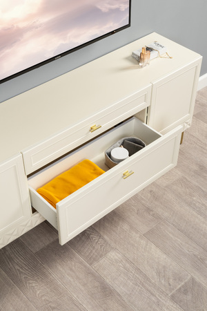 Гостиная Марион композиция 3 слоновая кость С341 PE, слоновая кость 6898 ПВХ, белый PE шагрень (собирается на любую сторону)