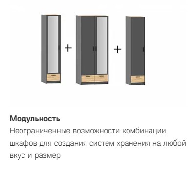 Шкаф для одежды Оттавия НМ 011.80 с зеркалом, антрацит, дуб крафт золотой