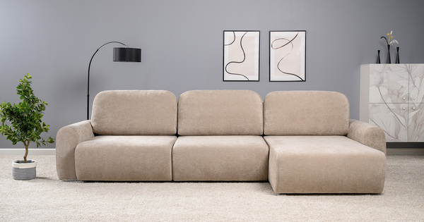 Диван-кровать угловой Тэдди 1502 композиция 3, букле Pique 006 бежевый, модульная система, сборка на любую сторону